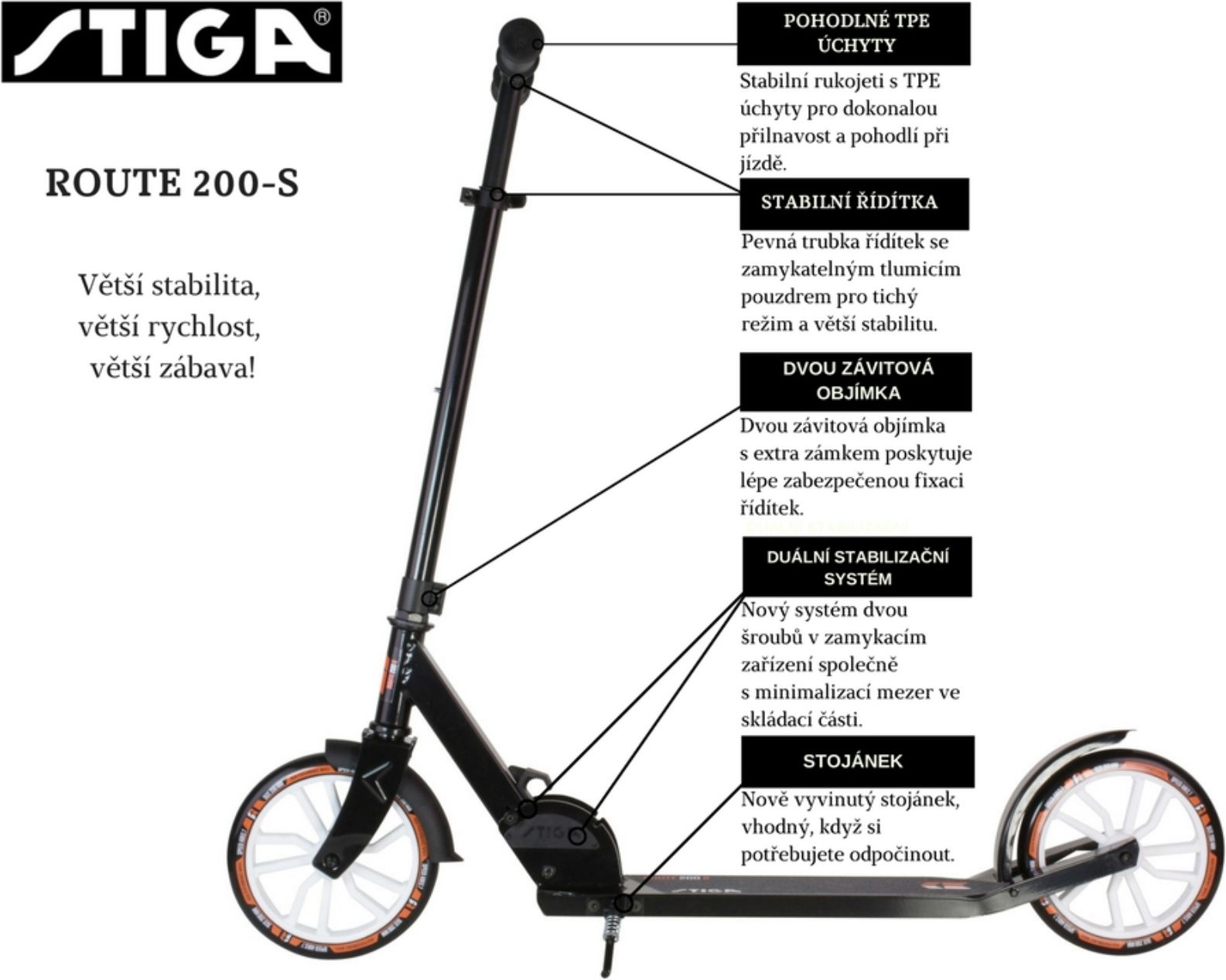 Koloběžka STIGA Route 200-S černá - obrázek 5
