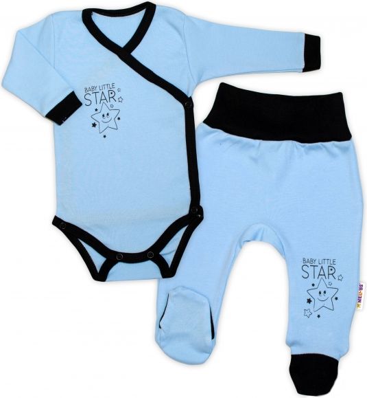 Baby Nellys Baby Nellys 2-dílná sada body dl. rukáv + polodupačky, modrá - Baby Little Star 50 - obrázek 1