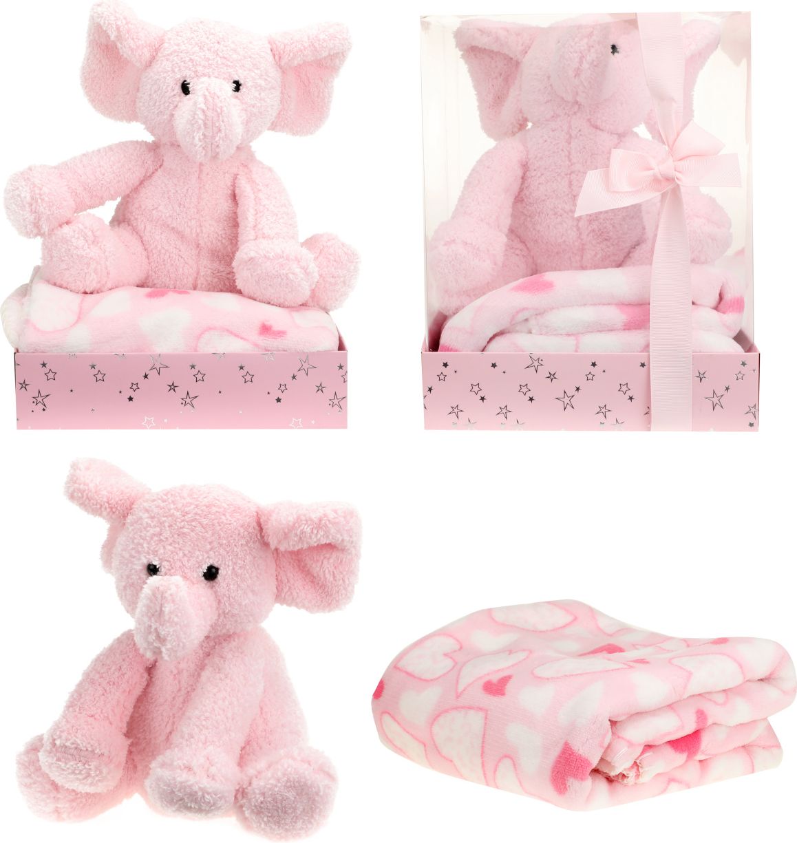 TEDDIES Sada slon plyš + deka růžový - obrázek 1