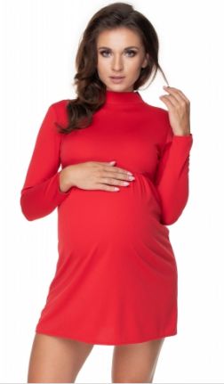 Be MaaMaa Těhotenské mini šaty/tunika se stojáčkem - červené - obrázek 1