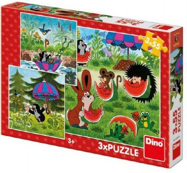 Dino KRTEK a paraplíčko skládačka Krteček 3x55 dílků - obrázek 1
