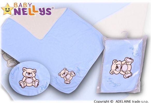 Baby Nellys Deka/dečka froté/velur - Medvídek Teddy Bear - sv. modrá - obrázek 1