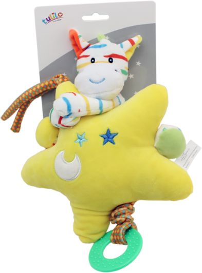 Tulilo Závěsná plyšová hračka Tulilo s melodií Zebra s hvězdou, 22 cm - žlutá - obrázek 1