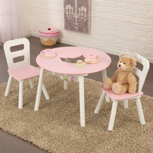 KIDKRAFT Set - Stůl a 2 židle růžovobílý - obrázek 1