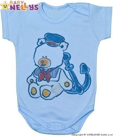 Body kr. rukáv Baby Nellys ® - Medvídek - námořník - modré, Velikost koj. oblečení 74 (6-9m) - obrázek 1