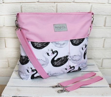 Stylová taška na kočárek Baby Nellys Hand Made - Labutě - růžová, Ce19 - obrázek 1