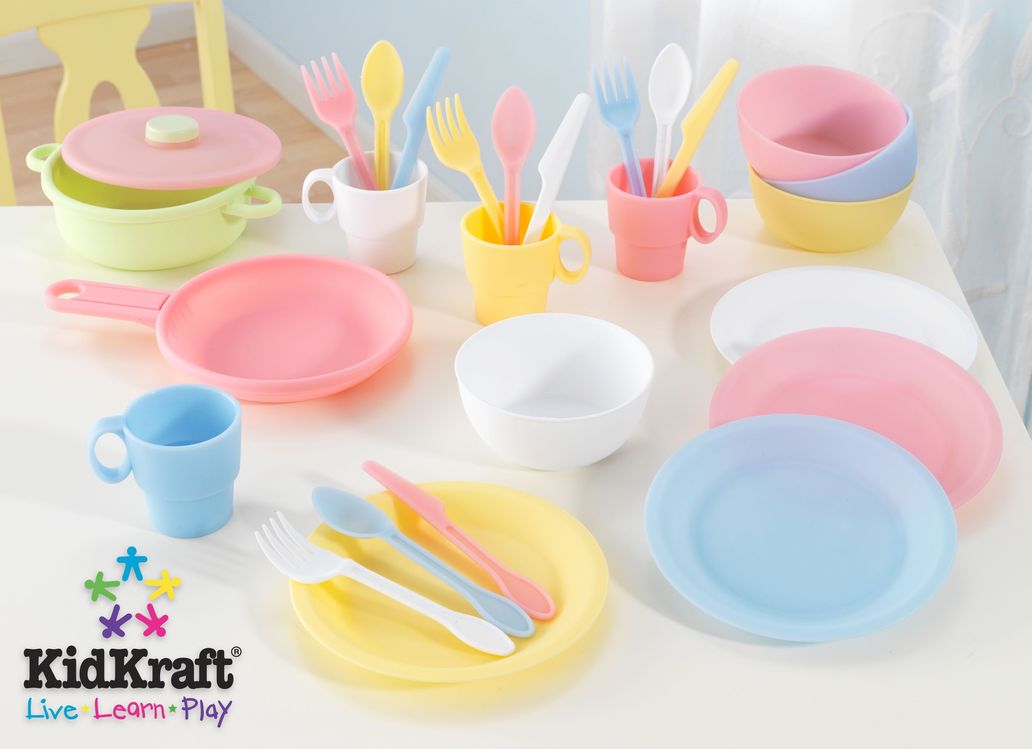 KIDKRAFT Sada plastového nádobí 27 ks - pastelová - obrázek 4