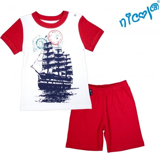 Nicol Kojenecké pyžamo krátké Nicol, Sailor - bílé/červené 86 (12-18m) - obrázek 1