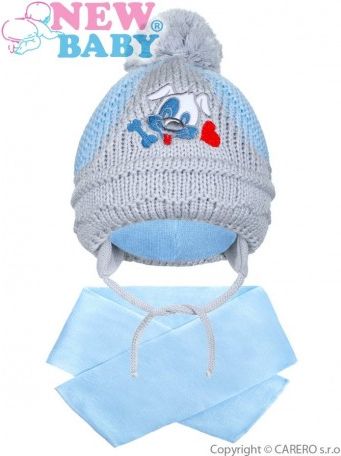 Zimní dětská čepička se šálou New Baby pejsek světle modrá, Modrá, 104 (3-4r) - obrázek 1