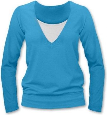 JOŽÁNEK Kojící, těhotenské triko Julie dl. rukáv - tyrkys, L/XL - obrázek 1
