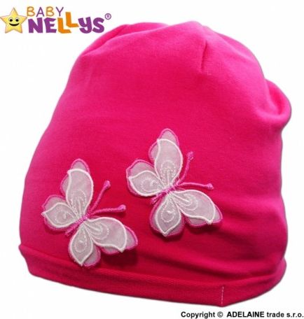 Bavlněná čepička Motýlky Baby Nellys ® - tm. růžová - obrázek 1