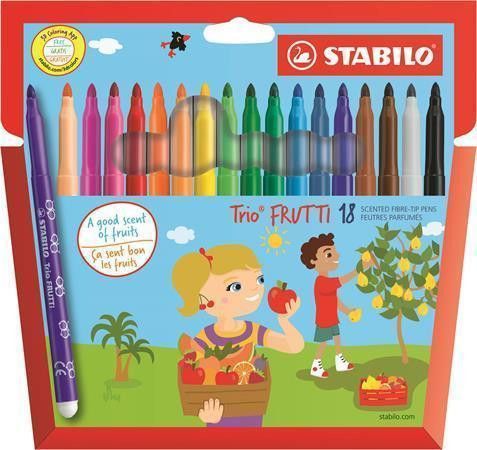 Fixy "Trio Frutti", 18 různých barev, voňavé, STABILO, set 18 ks - obrázek 1