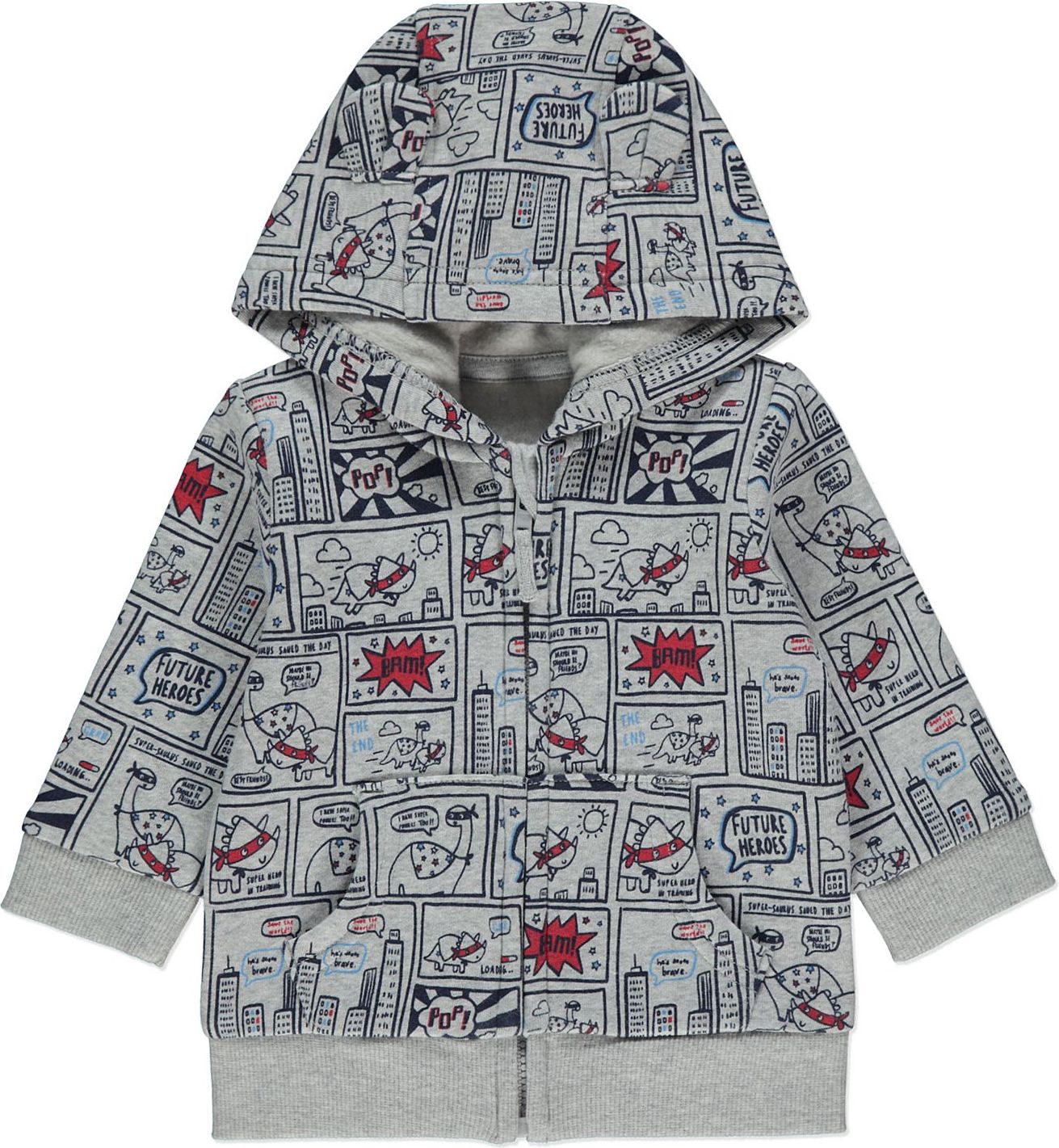 Kojenecká mikina GEORGE, šedá, motiv dino superhrdinové Velikost: 74 - 80cm (9 - 12 měsíců) - obrázek 1