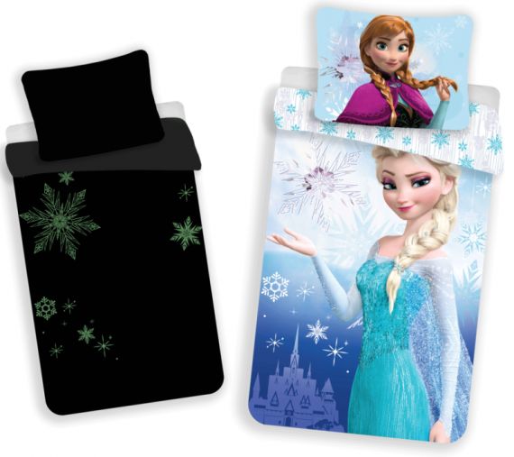 Jerry Fabrics - Svítící dětské / dívčí bavlněné povlečení Ledové království / Frozen - Elsa, Anna / - svítící efekt / 140 x 200 + 70 x 90 cm - obrázek 1