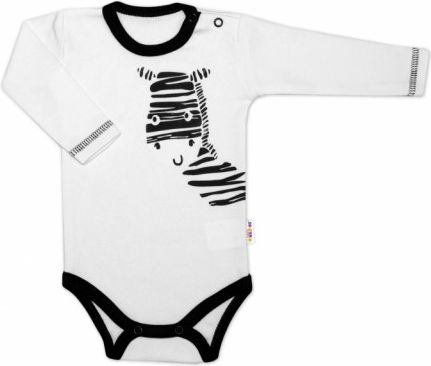 Baby Nellys Body dlouhý rukáv, bílé, Zebra, Velikost koj. oblečení 56 (1-2m) - obrázek 1