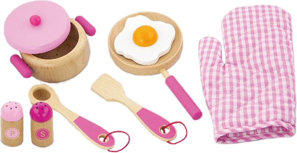 Dětské dřevěné nádobí Viga-snídaně růžové - obrázek 1