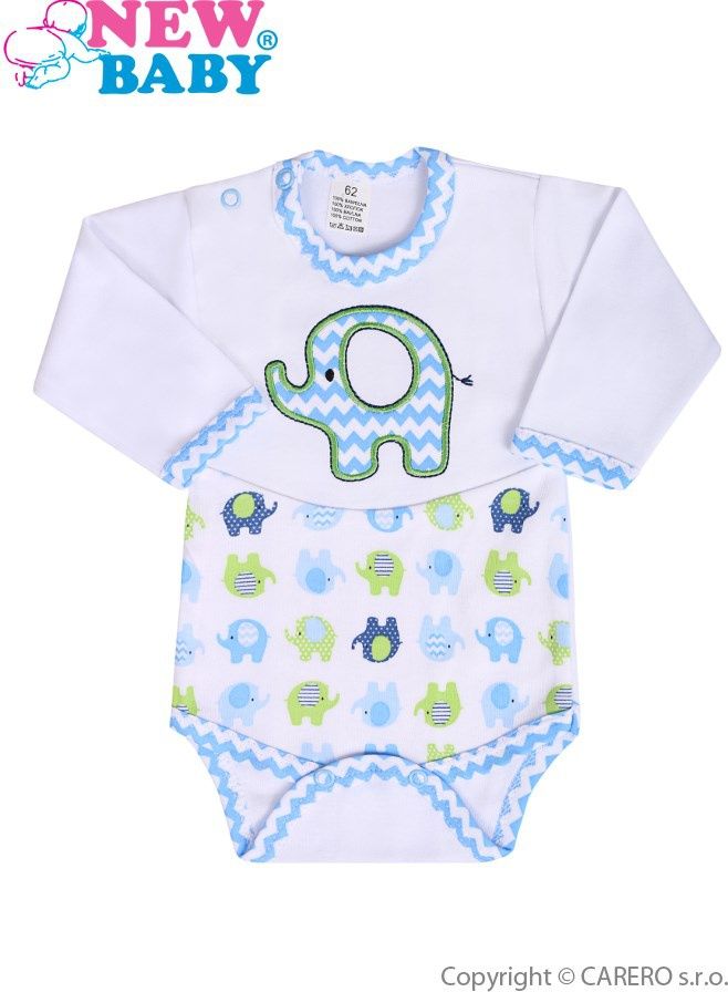 Kojenecké body s dlouhým rukávem New Baby Sloník bílo-modré 74 (6-9m) - obrázek 1