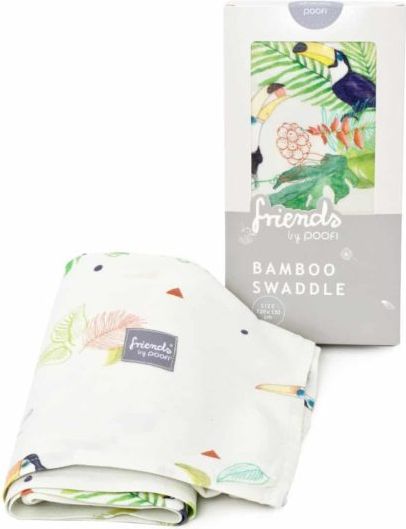 POOFI Bambusové swaddle TROPICAL bílá OCEAN s potiskem Tukani; 120 x 120 cm; 1ks - obrázek 1