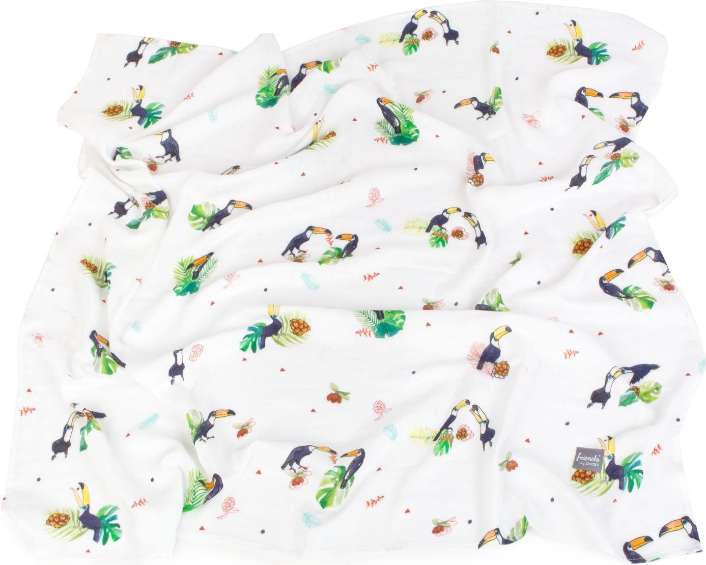 POOFI Bambusové swaddle TROPICAL bílá OCEAN s potiskem Tukani; 120 x 120 cm; 1ks - obrázek 3