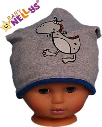 Bavlněná čepička Dino Baby Nellys ® - šedá - modrý lem - obrázek 1