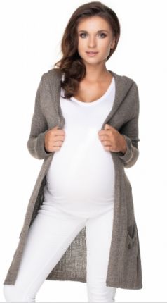 Be MaaMaa Dlouhý těhotenský kardigan s kapucí, hnědý - obrázek 1