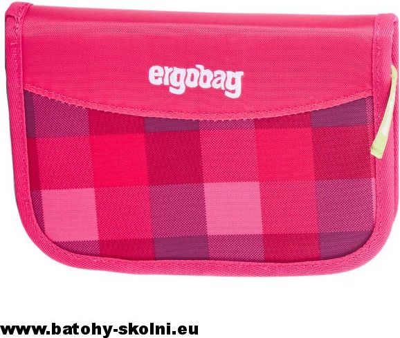Jednopatrový vybavený školní penál Ergobag purpurový károvaný - obrázek 1