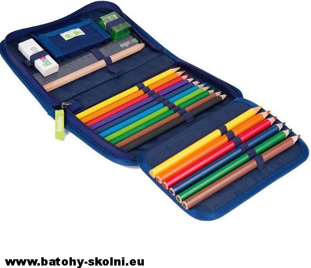 Jednopatrový vybavený školní penál Ergobag purpurový károvaný - obrázek 3