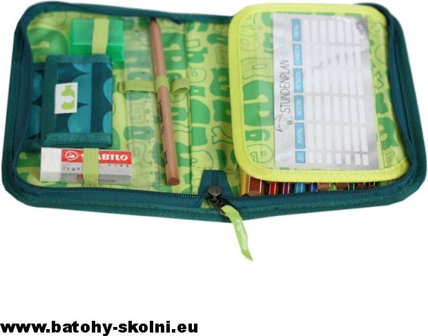 Jednopatrový vybavený školní penál Ergobag purpurový károvaný - obrázek 4