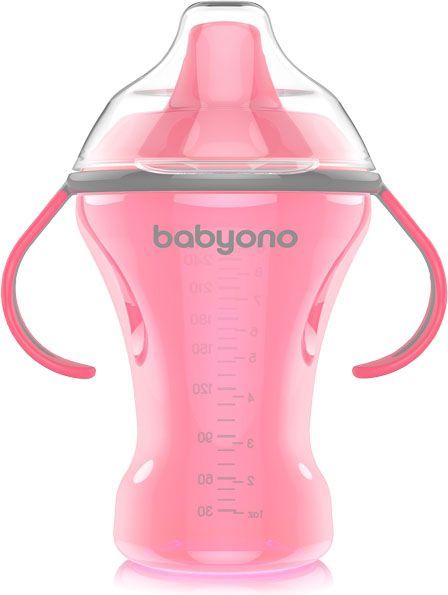 BABYONO Hrnek netekoucí s tvrdým náustkem Natural Nursing 260 ml - ružová - obrázek 1