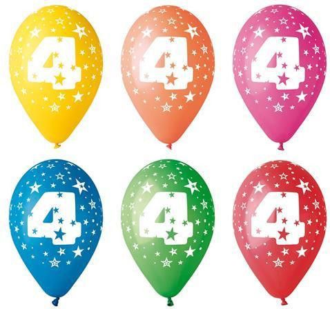Balónek, s číslem 4, 26 cm, bal. 5 ks - obrázek 1