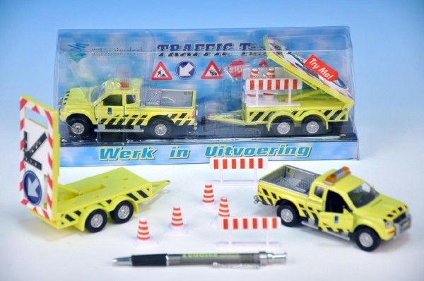 Mitsubishi odtahová služba s přívěsem kov 27cm na zpětné natažení na baterie se světlem - obrázek 1