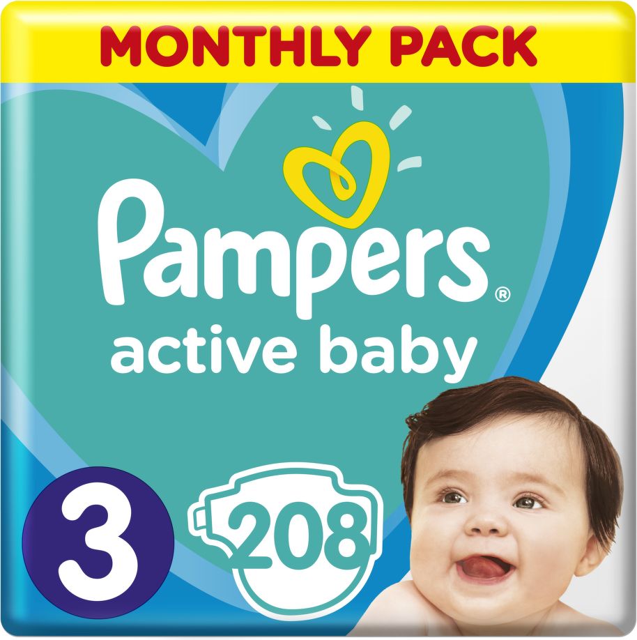 Pampers Active Baby Pleny 3 Midi 6-10kg Monthly Pack 208 ks - obrázek 1