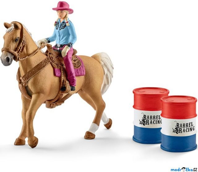 Schleich - Kůň s jezdcem, Kovbojka s barely - obrázek 1