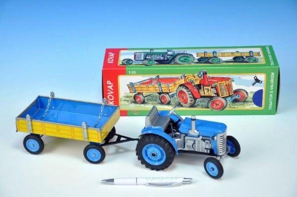 Traktor Zetor s valníkem modrý na klíček kov 28cm Kovap - obrázek 1