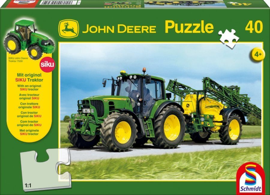 SCHMIDT Puzzle John Deere Traktor 6630 s postřikovačem 40 dílků + model SIKU - obrázek 1