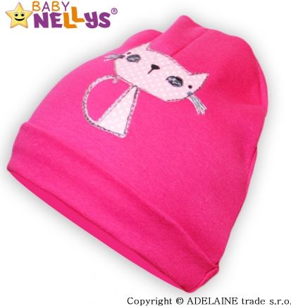 Bavlněná čepička Baby Nellys ® - sytě růžová s Kočičkou - obrázek 1