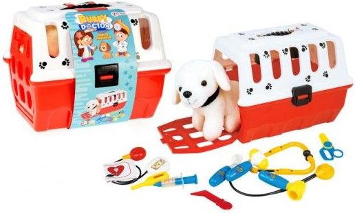 Teddies Zvířátko pejsek plyš v přenosném boxu 26cm plast + doktorská sada veterinář v sáčku - obrázek 1
