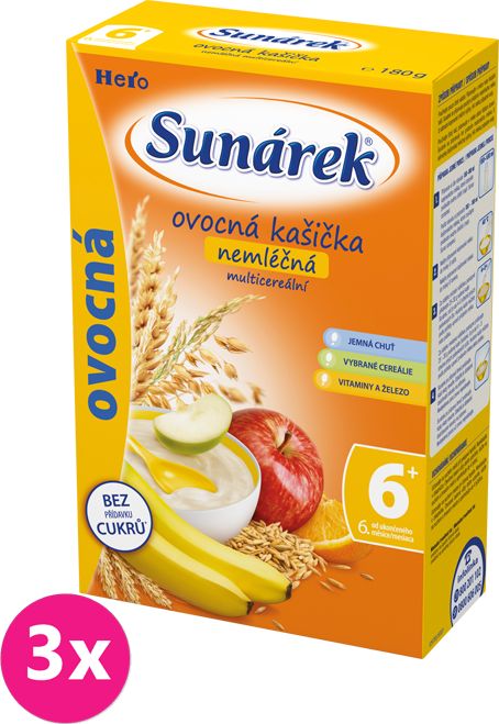 3x SUNÁREK Ovocná s 8 cereáliemi (180 g) - nemléčná kaše