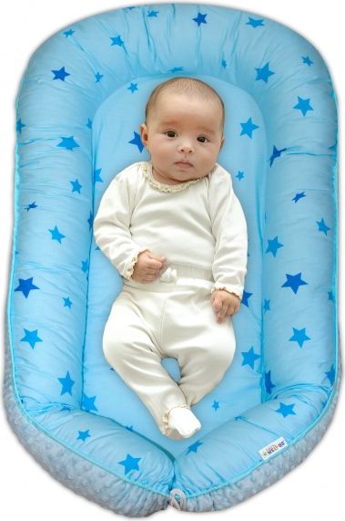 Baby Nellys Baby Nellys maxi oboustranné hnízdečko minky Baby Stars, sv.modré minky, K19 - obrázek 1