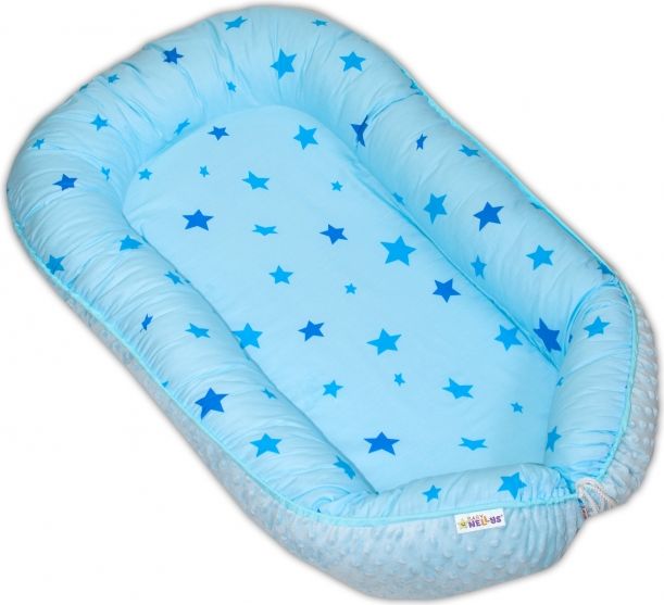 Baby Nellys Baby Nellys maxi oboustranné hnízdečko minky Baby Stars, sv.modré minky, K19 - obrázek 3