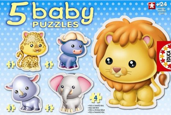 EDUCA Baby puzzle Divoká zvířátka 5v1 (3-5 dílků) - obrázek 1