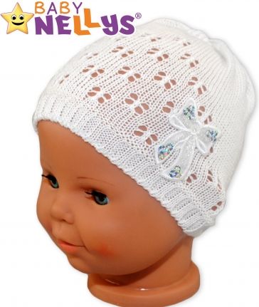 Háčkovaná čepička Mašle Baby Nellys ® - s flitry - bílá - obrázek 1
