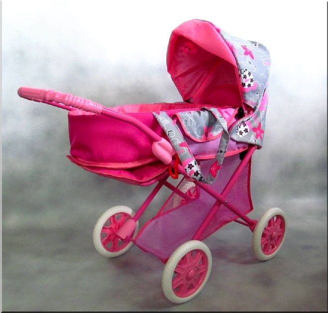 Hluboký kočárek pro panenky Iga Lux - růžová - obrázek 1