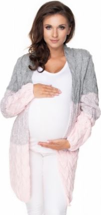 Be MaaMaa Těhotenský kardigan/svetr  - šedý/růžový, copánkový vzor - obrázek 1