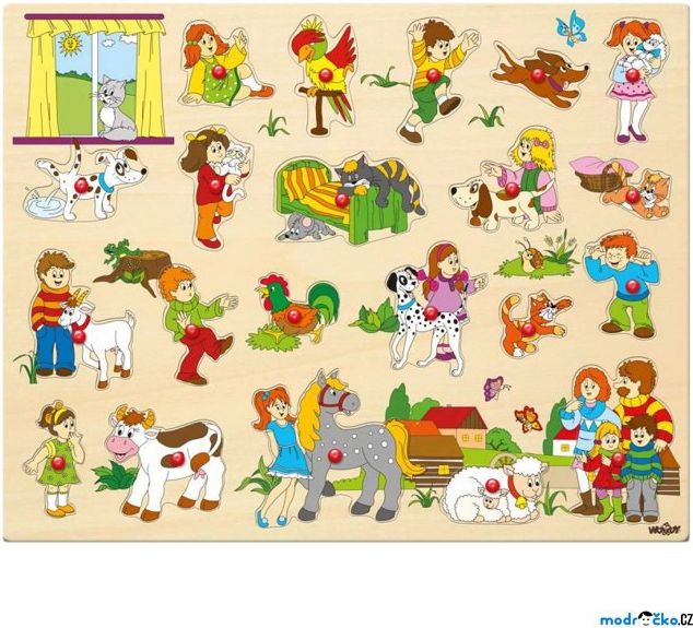 Puzzle vkládací - Maxi, Rodina se zvířátky, 21ks (Woody) - obrázek 1
