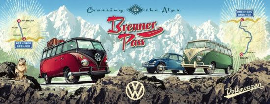 RAVENSBURGER Panoramatické puzzle Přes Alpy s VW 1000 dílků - obrázek 1