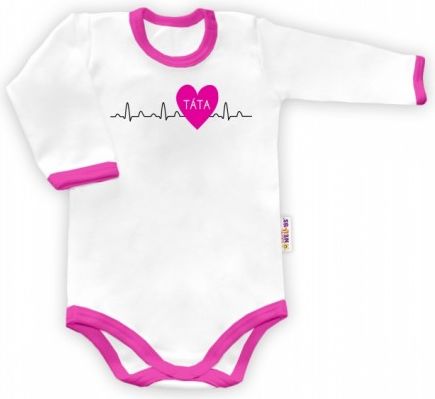 Body dlouhý rukáv TÁTA v srdíčku - bílé/růžový lem, Velikost koj. oblečení 80 (9-12m) - obrázek 1