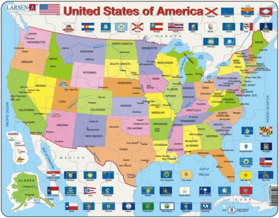 LARSEN Puzzle Spojené státy Americké - politická mapa (anglicky) 48 dílků - obrázek 1