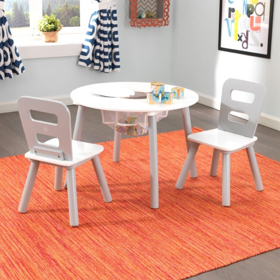KIDKRAFT Kulatý stůl s úložným prostorem a židličkami - šedý - obrázek 1
