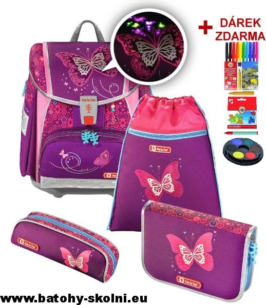 Školní aktovka Třpytivý motýl Hama TOUCH2 Flesch 4-dílný set Step by Step - obrázek 1
